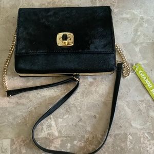 NWT GIANNI BINI black calf hair crossbody purse